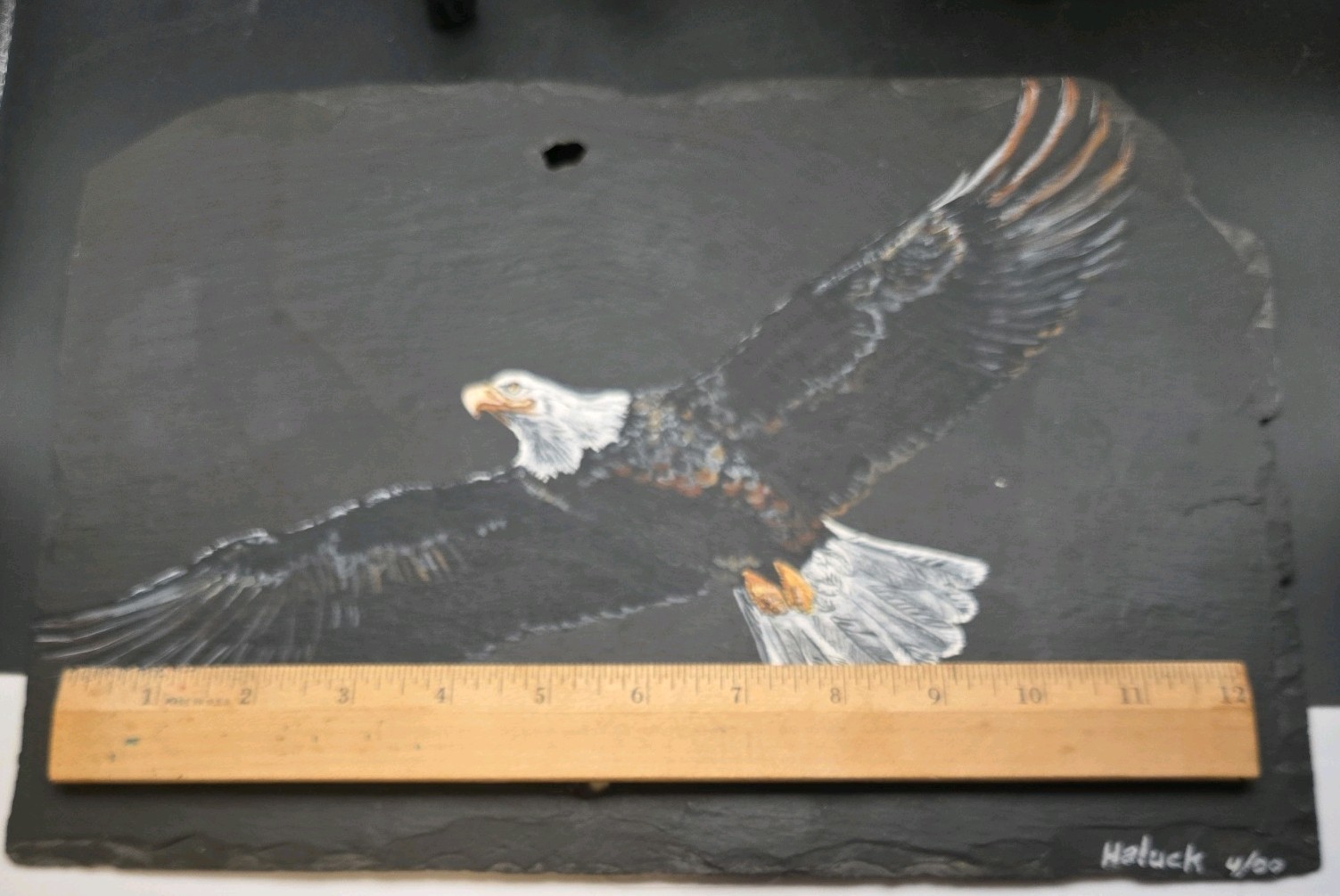 2000 Vintage Hand painted Eagle In Flight Natural Slate Art Signed by Artist