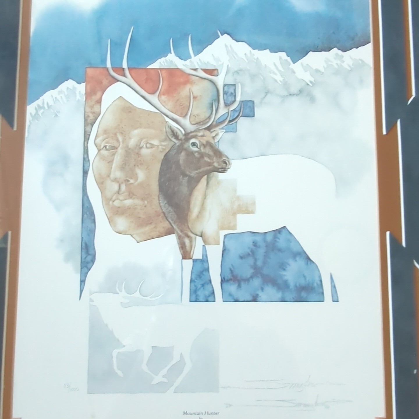 Dyanne Strongbow Painting Native American MOUNTAIN HUNTER Watercolor Elk Signed