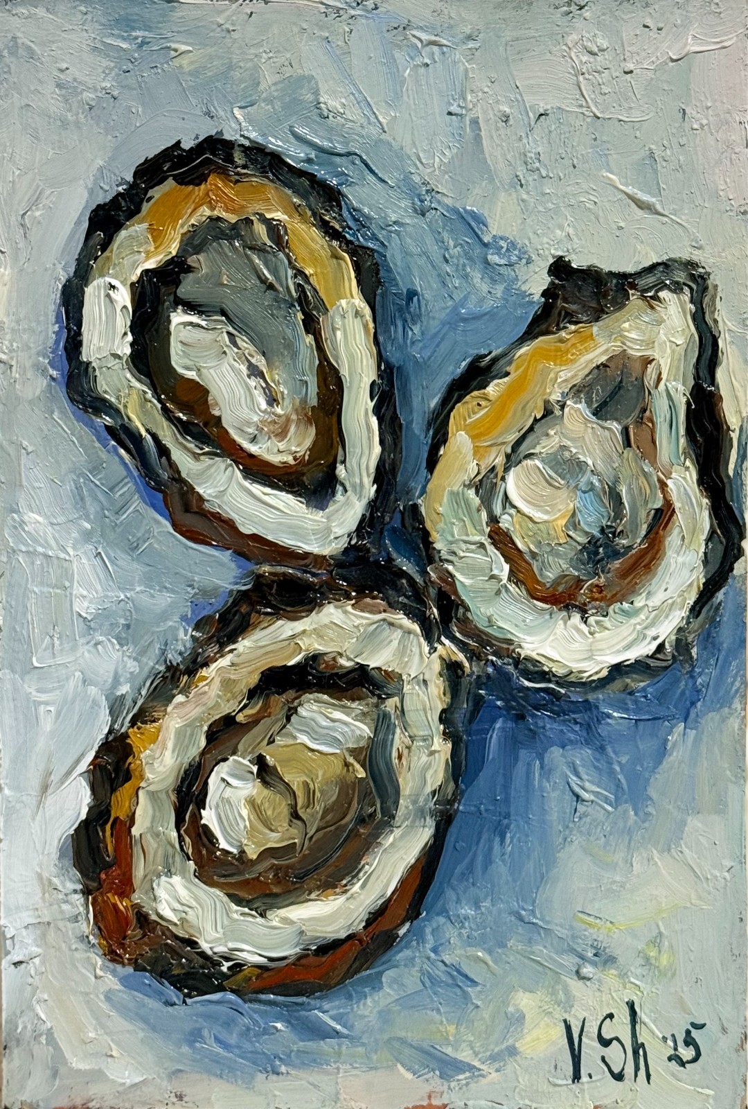 Oysters Original Oil Painting Fish Seafood Art Still life Kitchen Signed 8×5.5