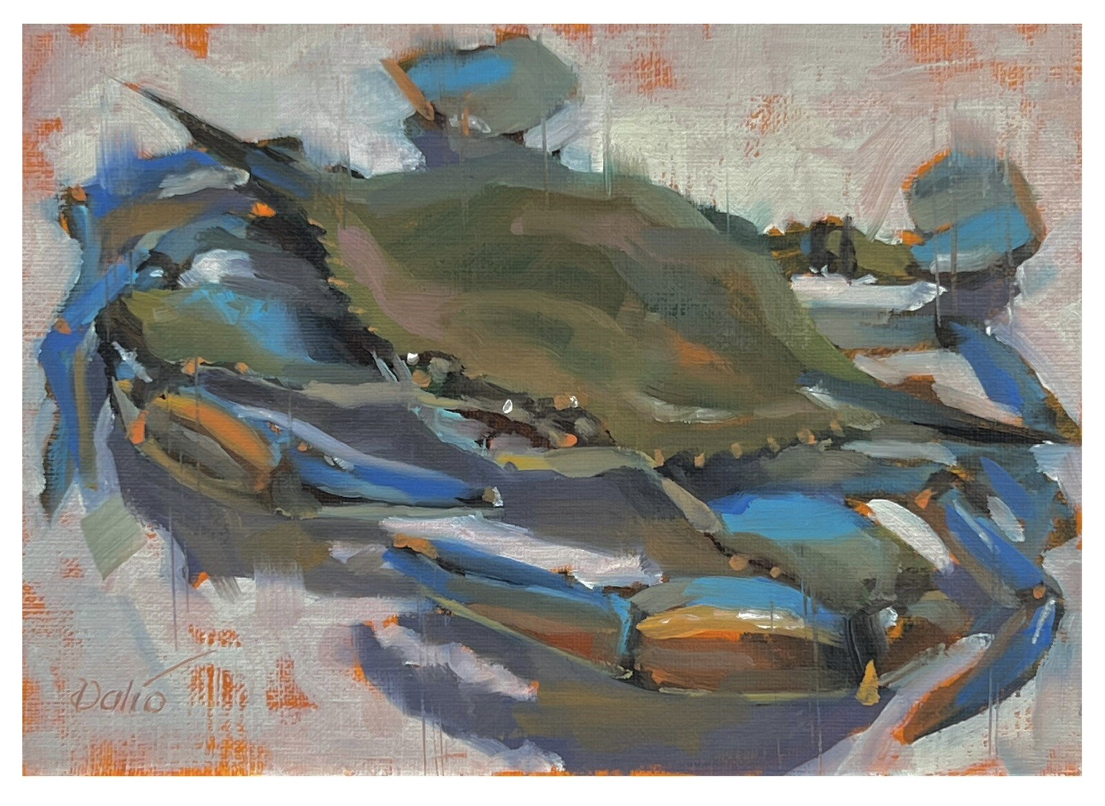 Carl Dalio ORIGINAL Fine Art Oil Painting – 5″x7″ Blue Crab Gulf of Mexico