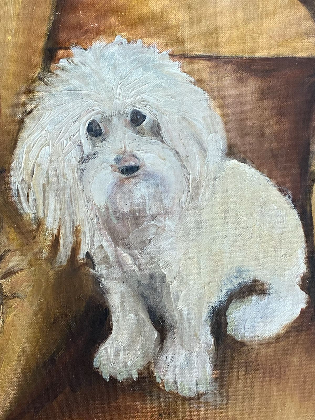 Mid Century MOD Fox Maltese Dog Owl Portrait Still Life Portrait Folk Painting