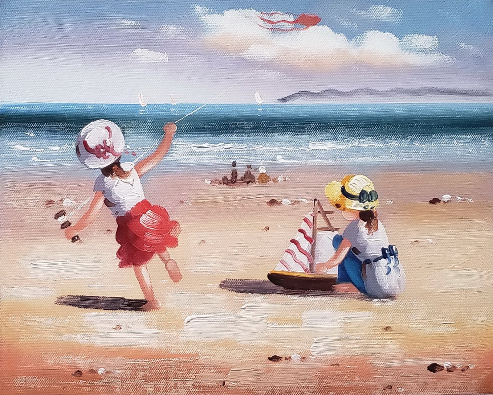 Kids on Beach -#e3CK-17, 8×10 – Hand painted Oil Painting on Canvas