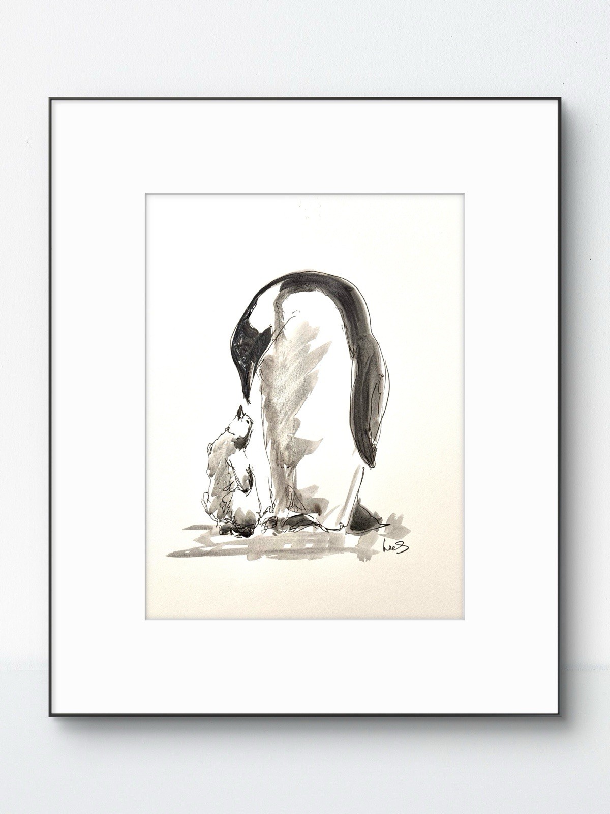 Original Abstract MInimalism 9×12 Penguin Handmade Signed Bedroom Decor 20