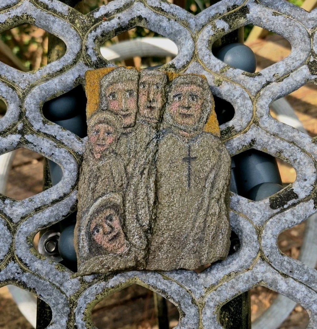 Hand Painted Rock Art ~ Five Guardian Angels ~ Cross ~ Folk Art ~ Religious
