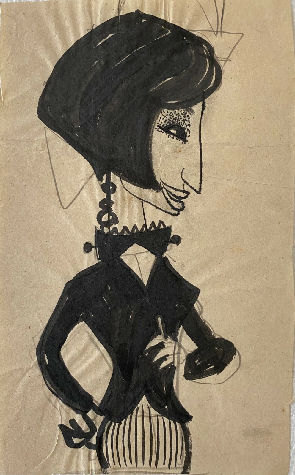 Juan David. Caricature. Untitled, ca 1962. Mixed media on paper. Original art