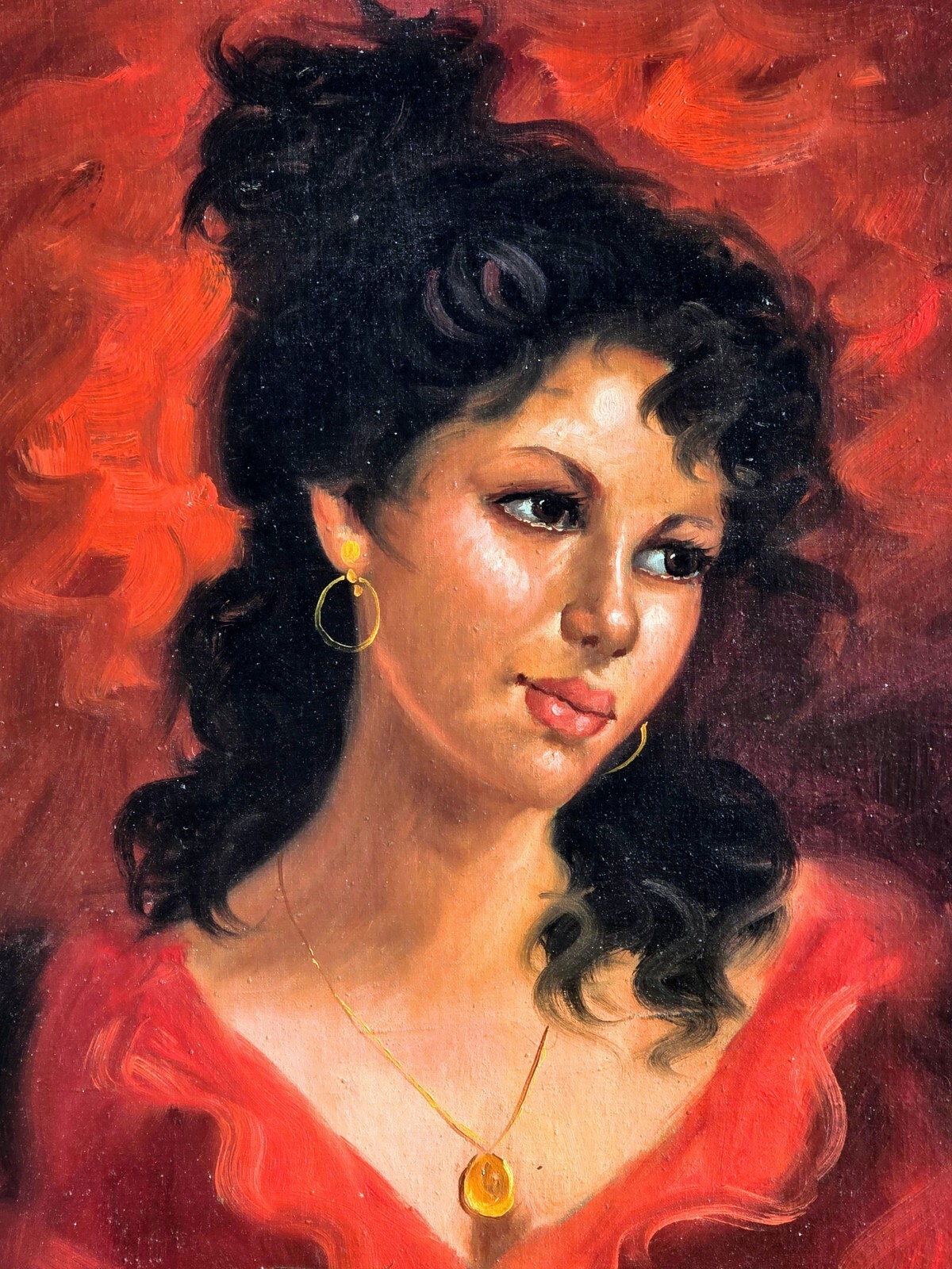 Mystery Signed Lovely Spanish Lady original oil painting
