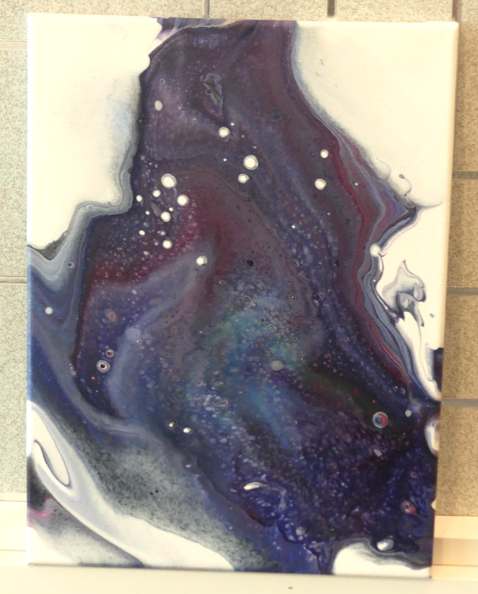 Original Acrylic Pour Painting 9×12 Blue Purple Abstract Modern Wall Art