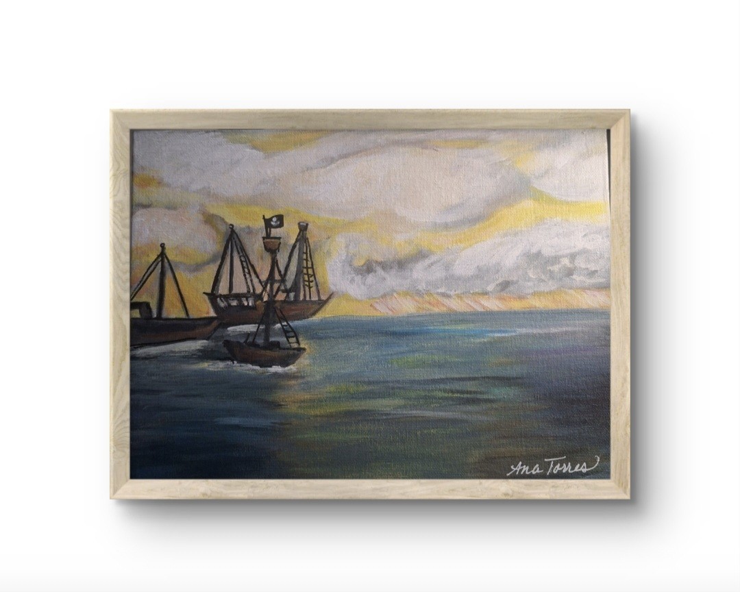 Orginal Ocean Seascape Acrylic 9×12 Panel Folk Art Contemporary Home Decor