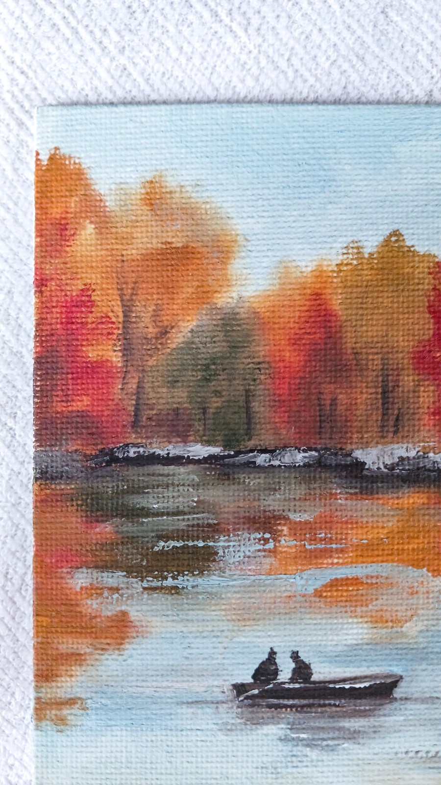 Day at the Lake ORIGINAL Oil Painting Impressionism Boat Autumn Park River 5″x7″