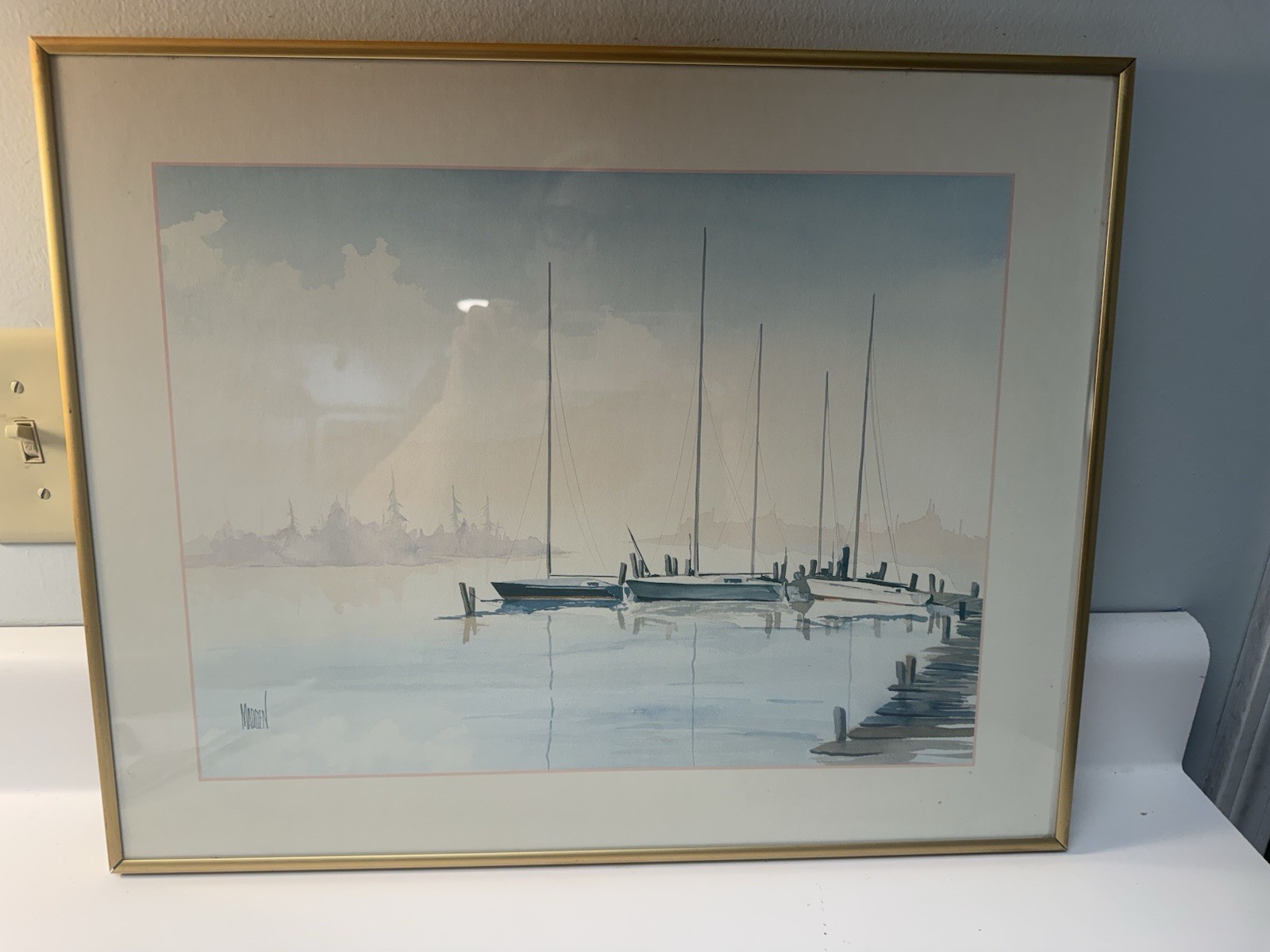 Vintage MADDEN Lithograph Wall Art, Sail Boats