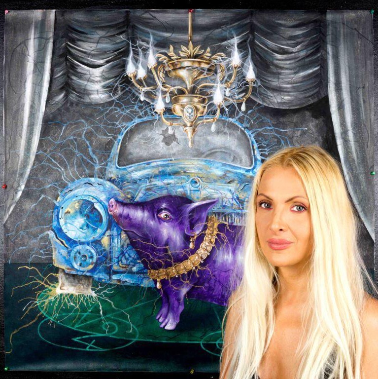snake skull alchemy contemporary art painting canvas modern realism figurative