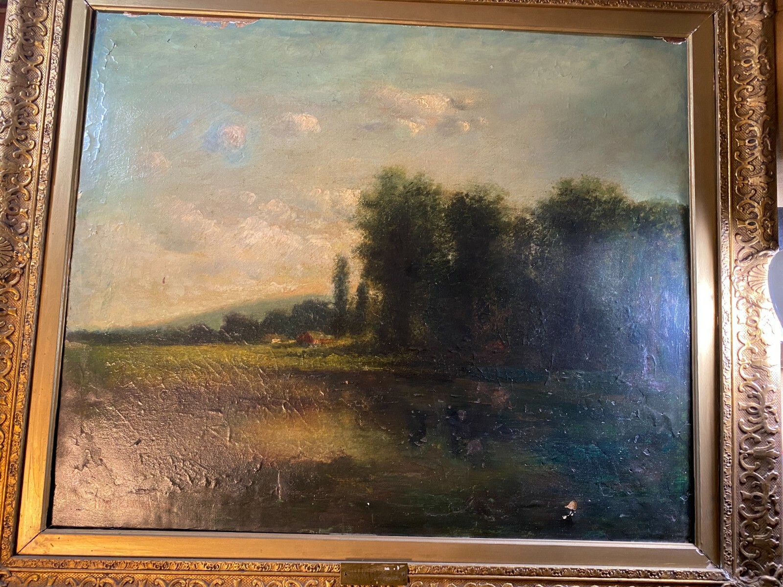 After Hudson Mindell Kitchell «Nocturne Landscape Scene» Oil Painting – Framed