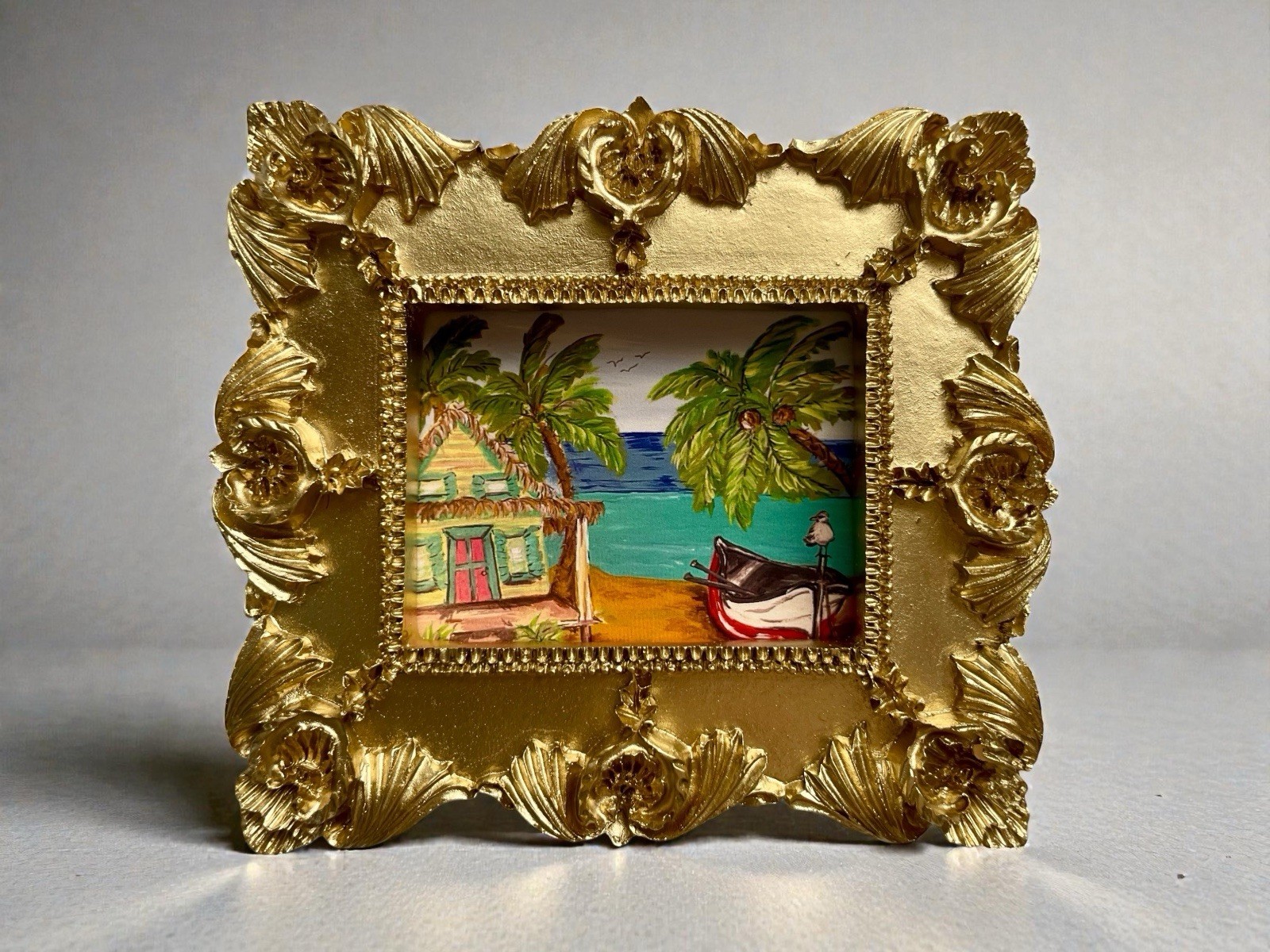 Beach House mini print of original painting • vintage ornate frame