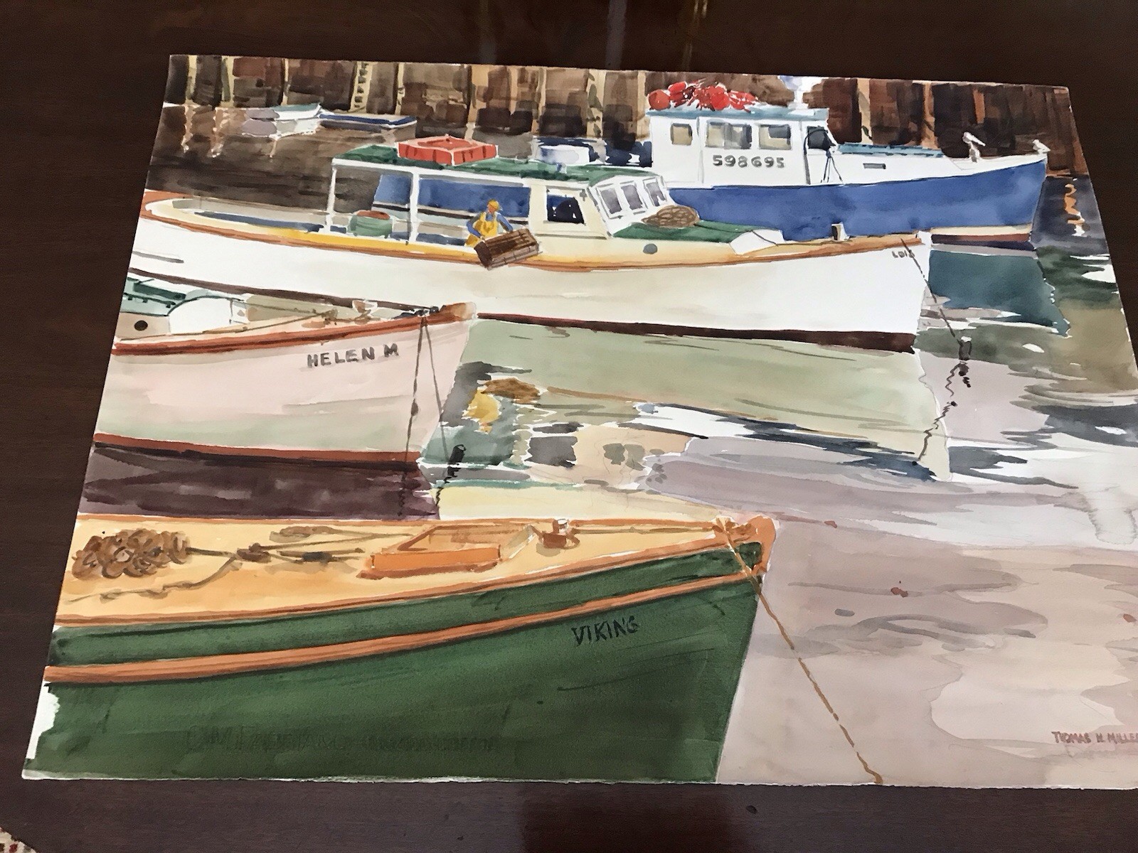 Mid 1980’s Gloucester Harbor T.H. Miller Original Watercolor, Signed