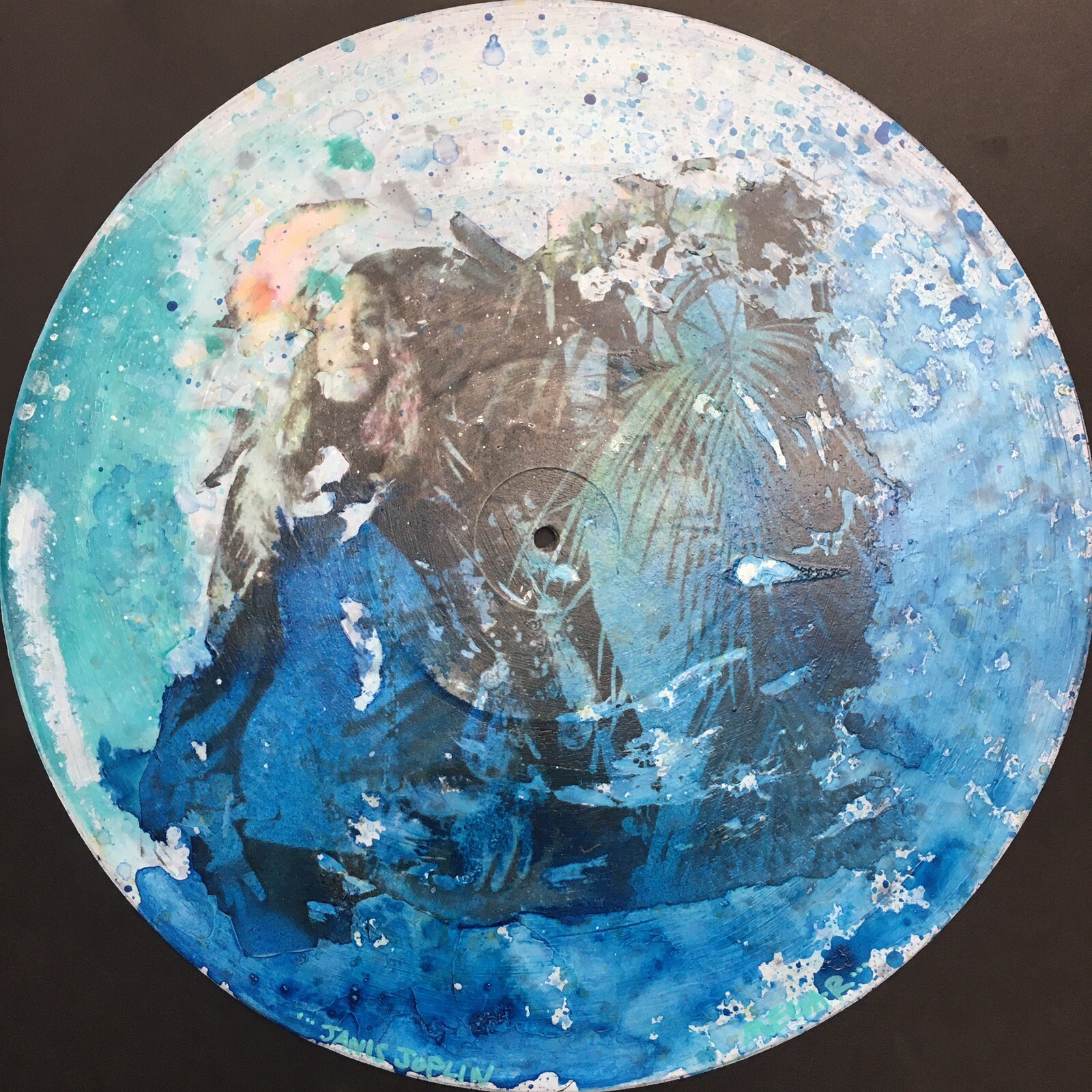 Janis Joplin Original Art On 12″ Vinyl Record Album Mixed Media Painting Signed