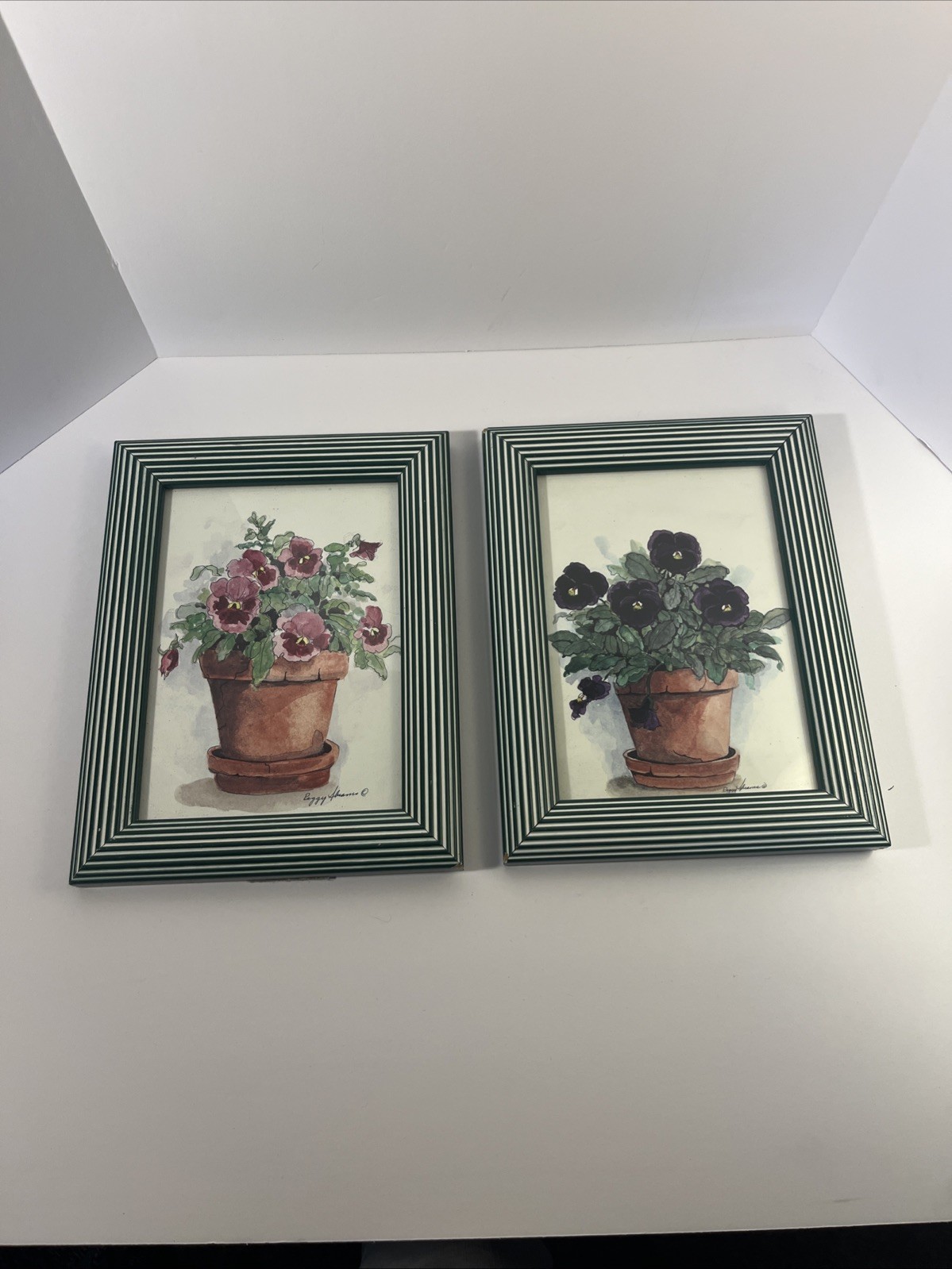 Artist Peggy Abram’s Signed Watercolor Pansy’s Framed 8.75 x 6.75 Inches Art
