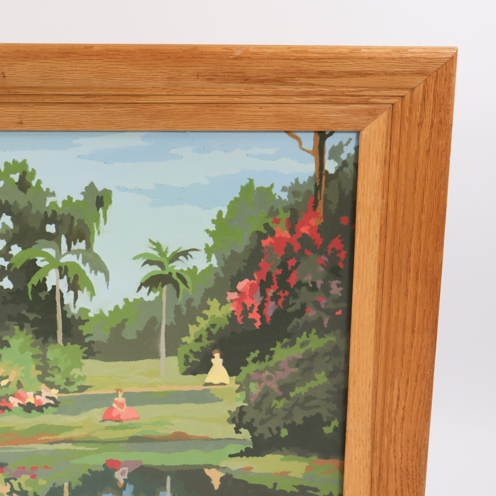 Vtg Paint by Number 1950s MCM Tropical Garden Palm Trees PBN 19×15 Framed Bright