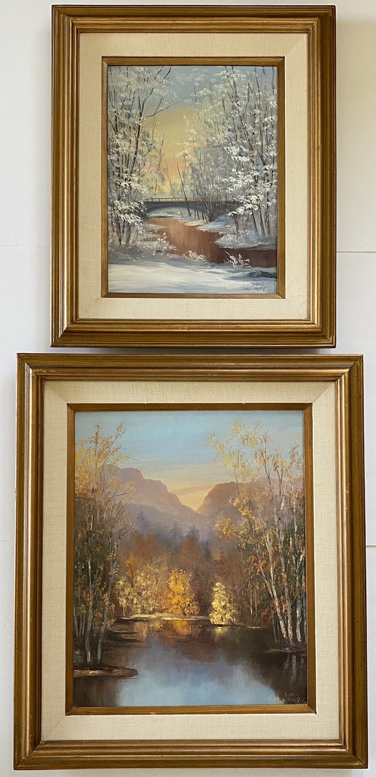 Lot! Doris Ruby California VTG Sunset Mountain River American Landscape Painting