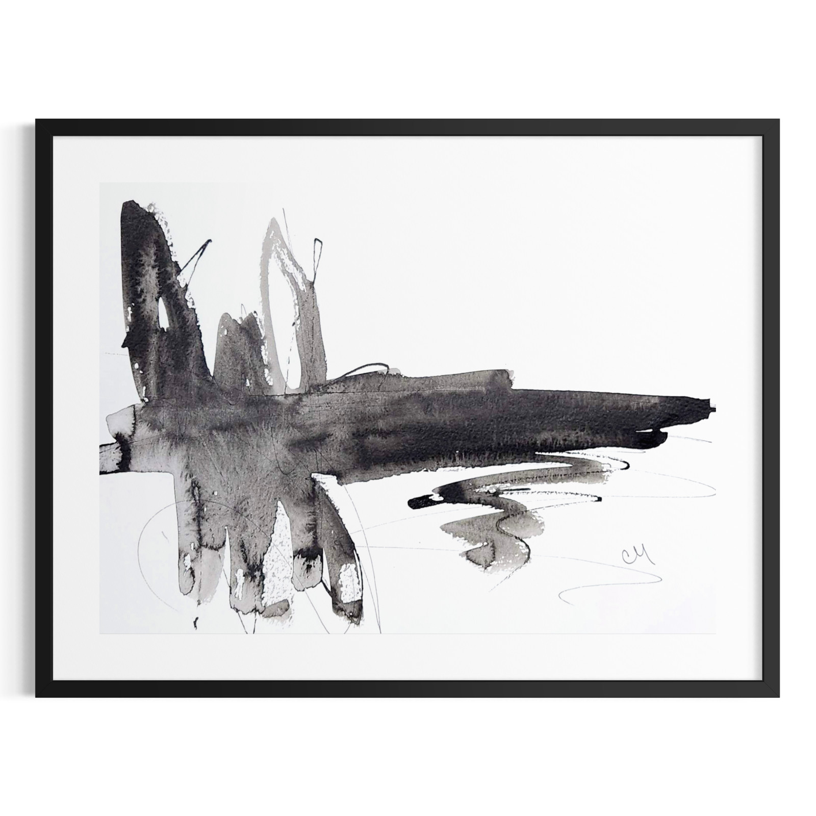 Original Abstract 9×12 Painting Ink Black White Wall Art Minimalist Home Decor