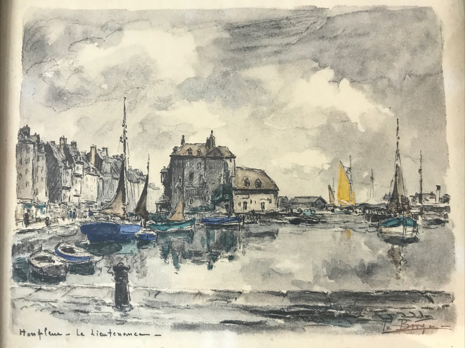 Joseph-Marie Le Tournier /La Brige French Harbor Watercolor Miniature Hand Litho