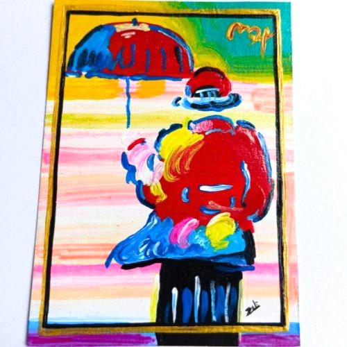 PETER MAX (umbrella men) signed & stamped Pop art Acrylic Hand Painting NEW
