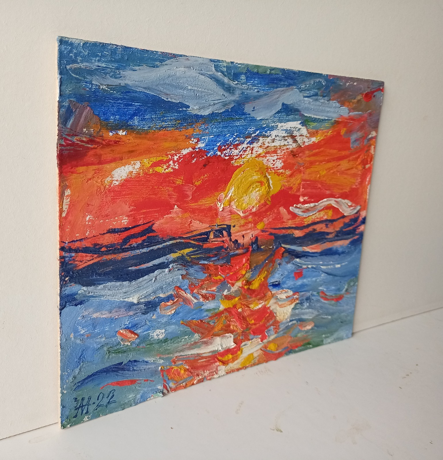 Sea Impasto Painting Original Art Impression Oil Painting 7.8 x 10 in