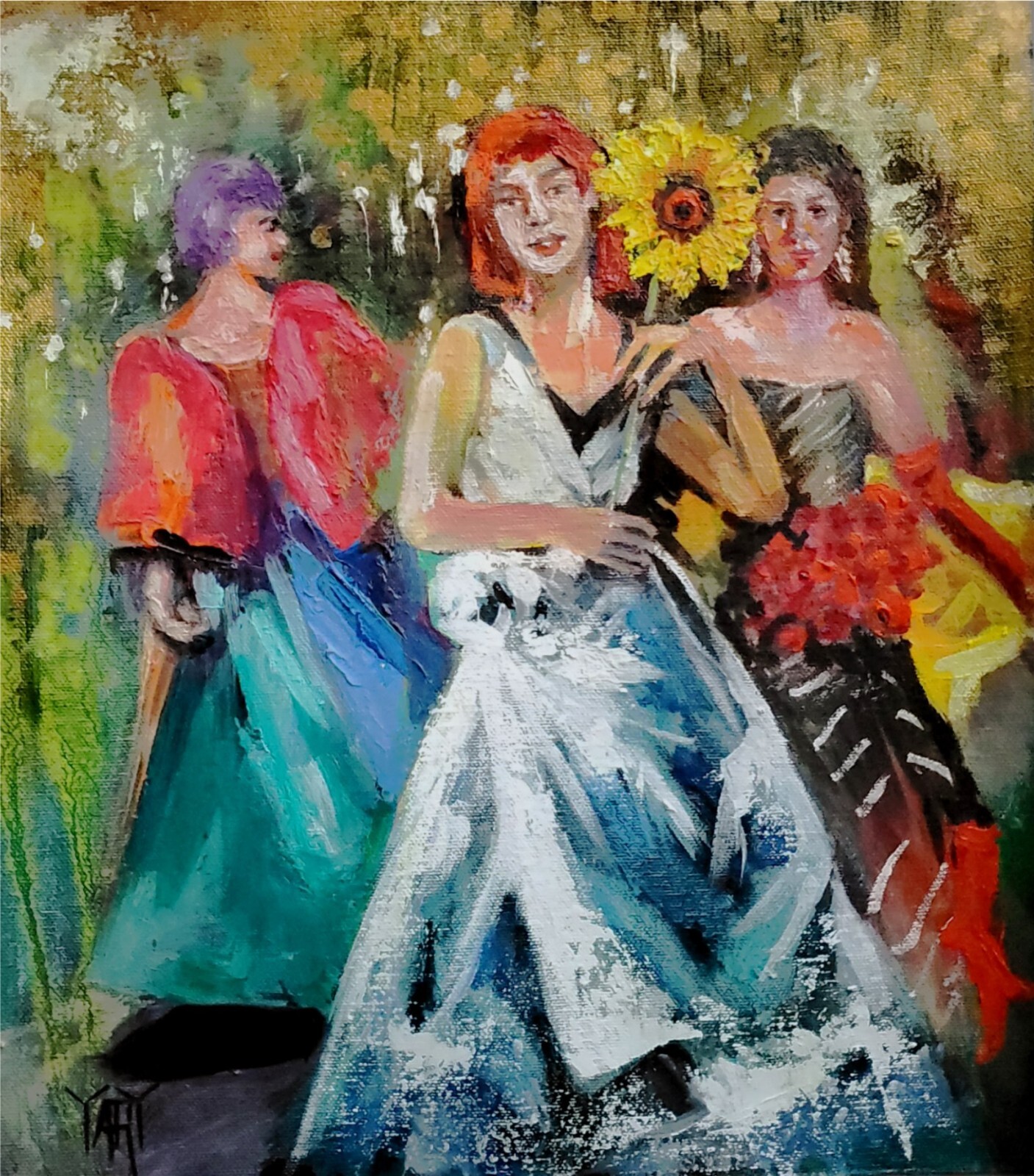 YARY DLUHOS Party Figure Ballroom Dancing Music Women Original Art Oil Painting