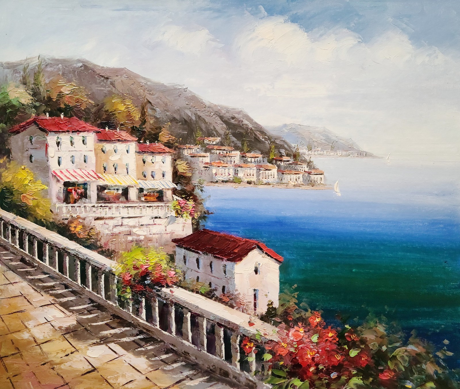 Mediterranean View #6A-BM34, 20×24 – 100% Hand Painted Oil Painting on Canvas