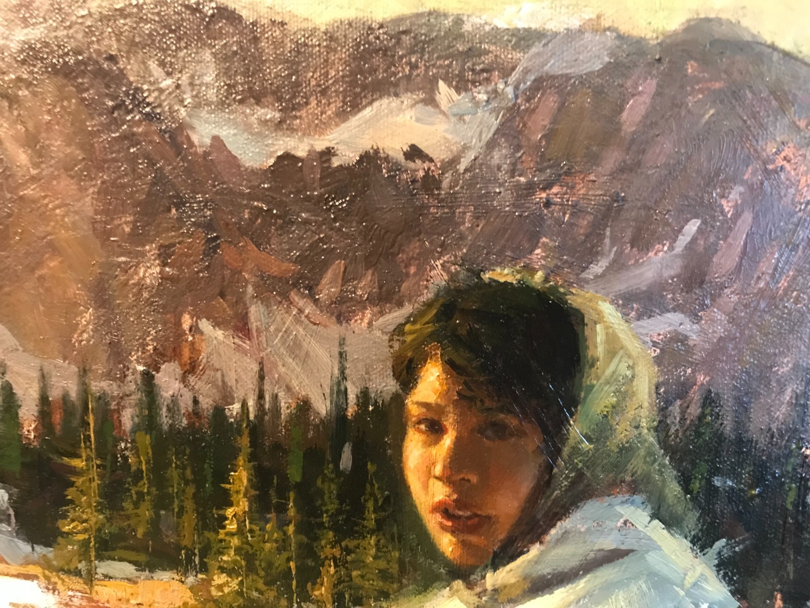 Miguel Camarena «Winter Sunshine» Native American Girl Oil On Canvas 20″ x 24″