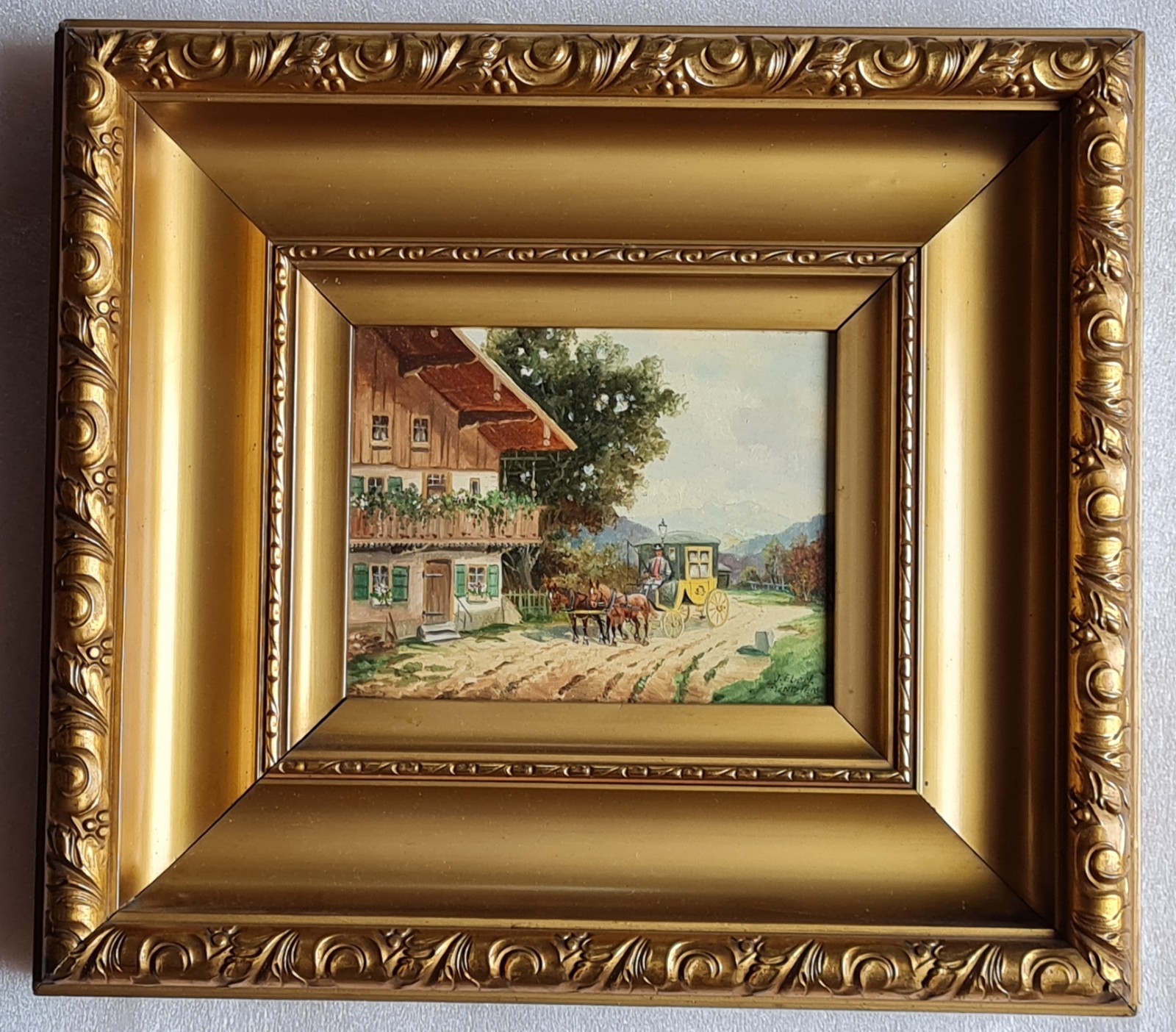 Original Painting «Stagecoach» – Josef Eberl Munich (1792-1880) Gold Frame Picture