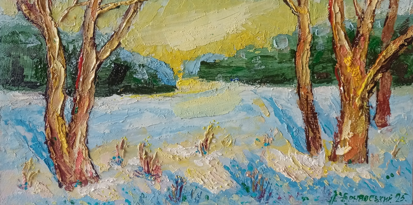 Winter Impasto Painting Original Art Impression Oil Painting 7.8 x 11.8 in