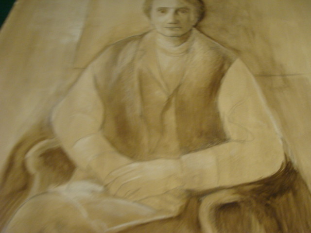 Vintge Original LESLIE SNOW (Feron) Art – PORTRAIT LADY SITTING 29 1/2 X 39 3/4
