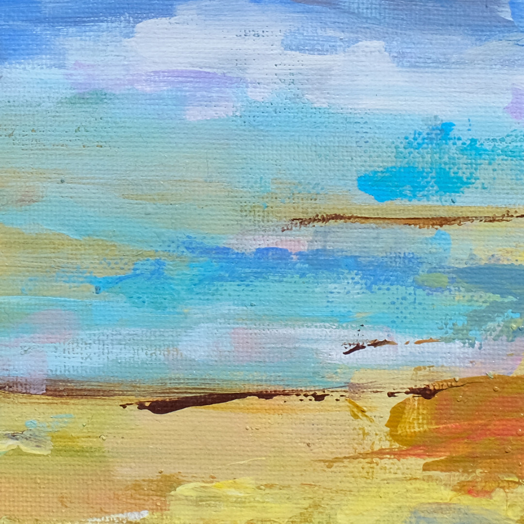 Original Beach Abstract Acrylic Painting 8×10 Canvas Panel Summer Coast Wall Art