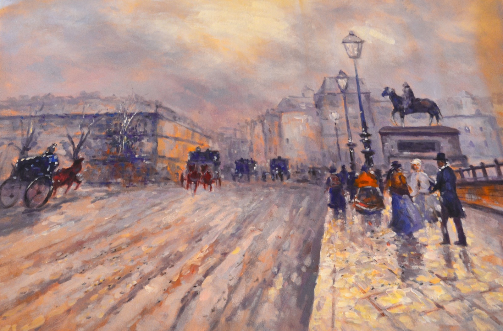 Original Oil painting on canvas/ winter city scene/ unframed/ unsigned