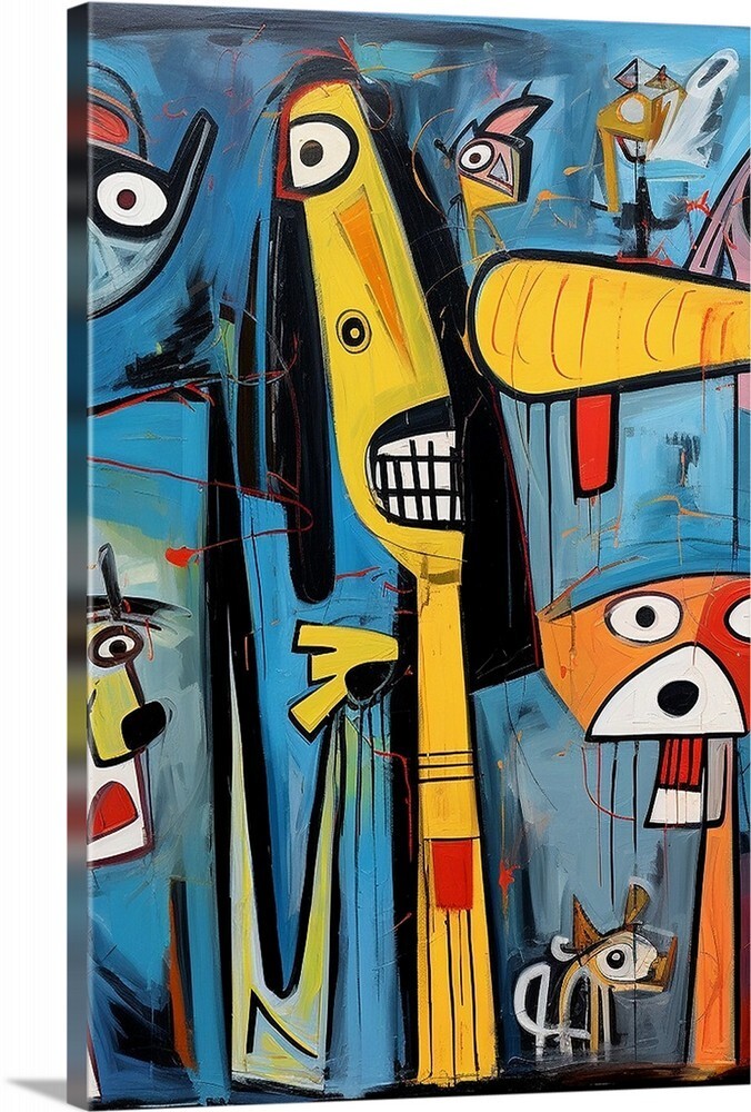 Canvas Wrap Giclee Art Abstract Dogs Collage Oil Painting 16 x 24 ready To Hang