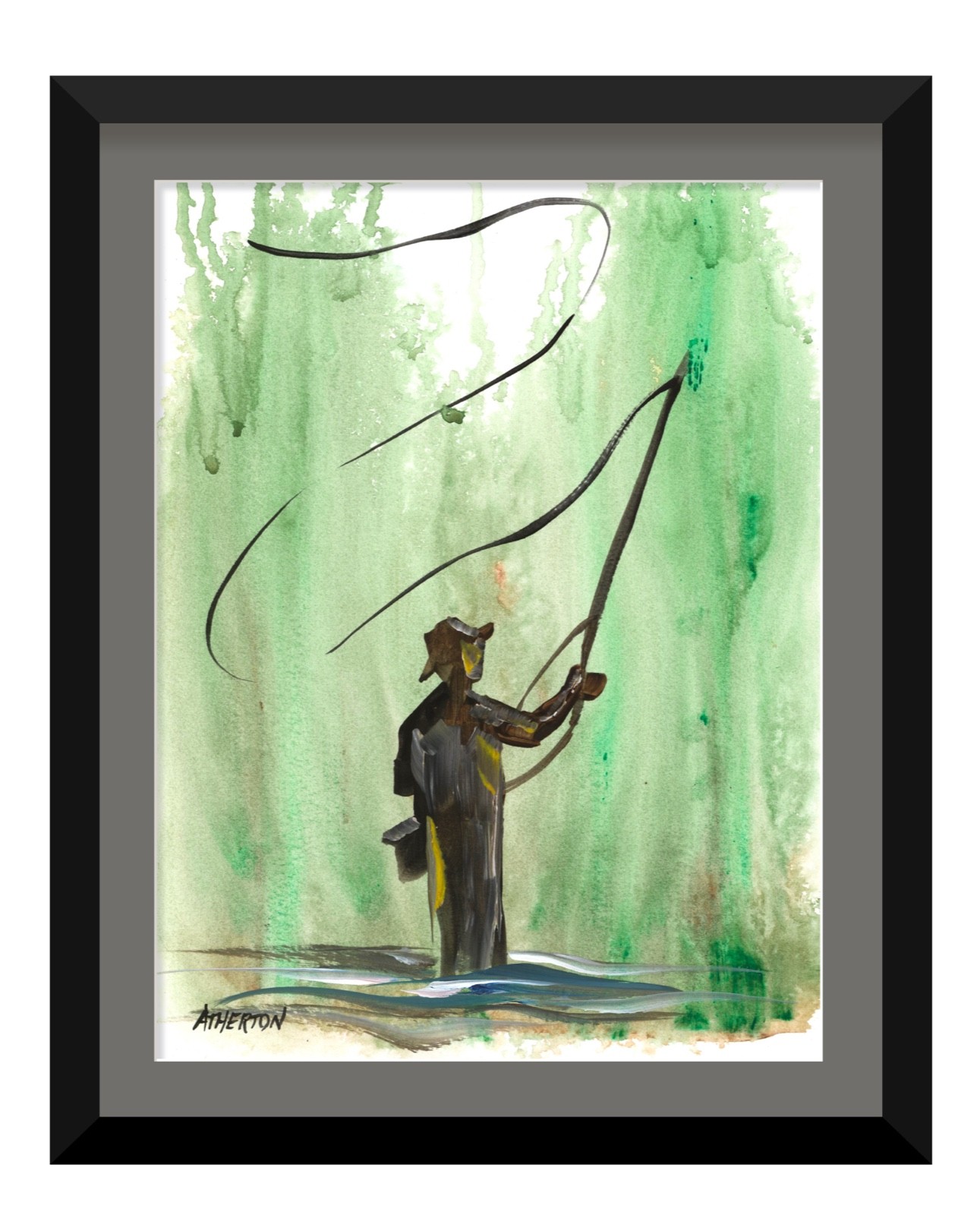 Original 9×12 Fly Fisherman Painting Western Art Abstract Trout Fishing Artwork