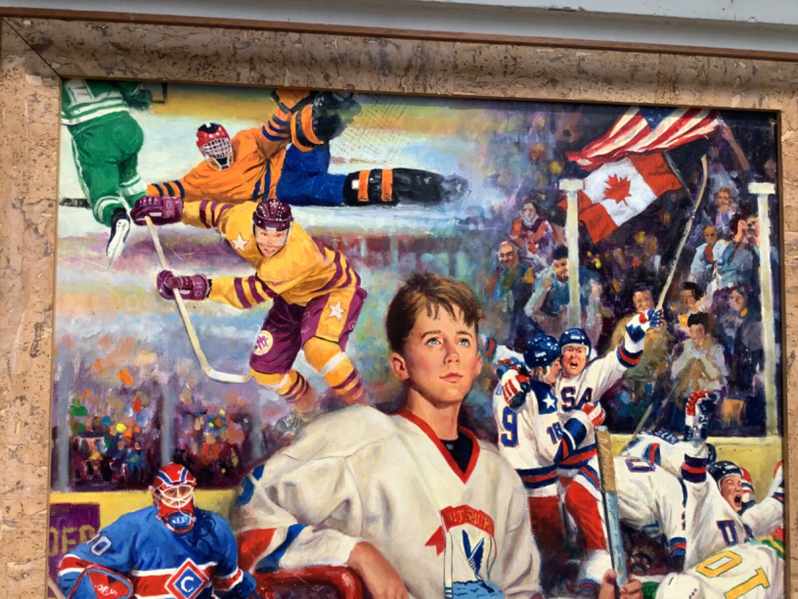 Large Original Clemente Micarelli 1929-2008 Hockey Oil Painting 26″x 33″