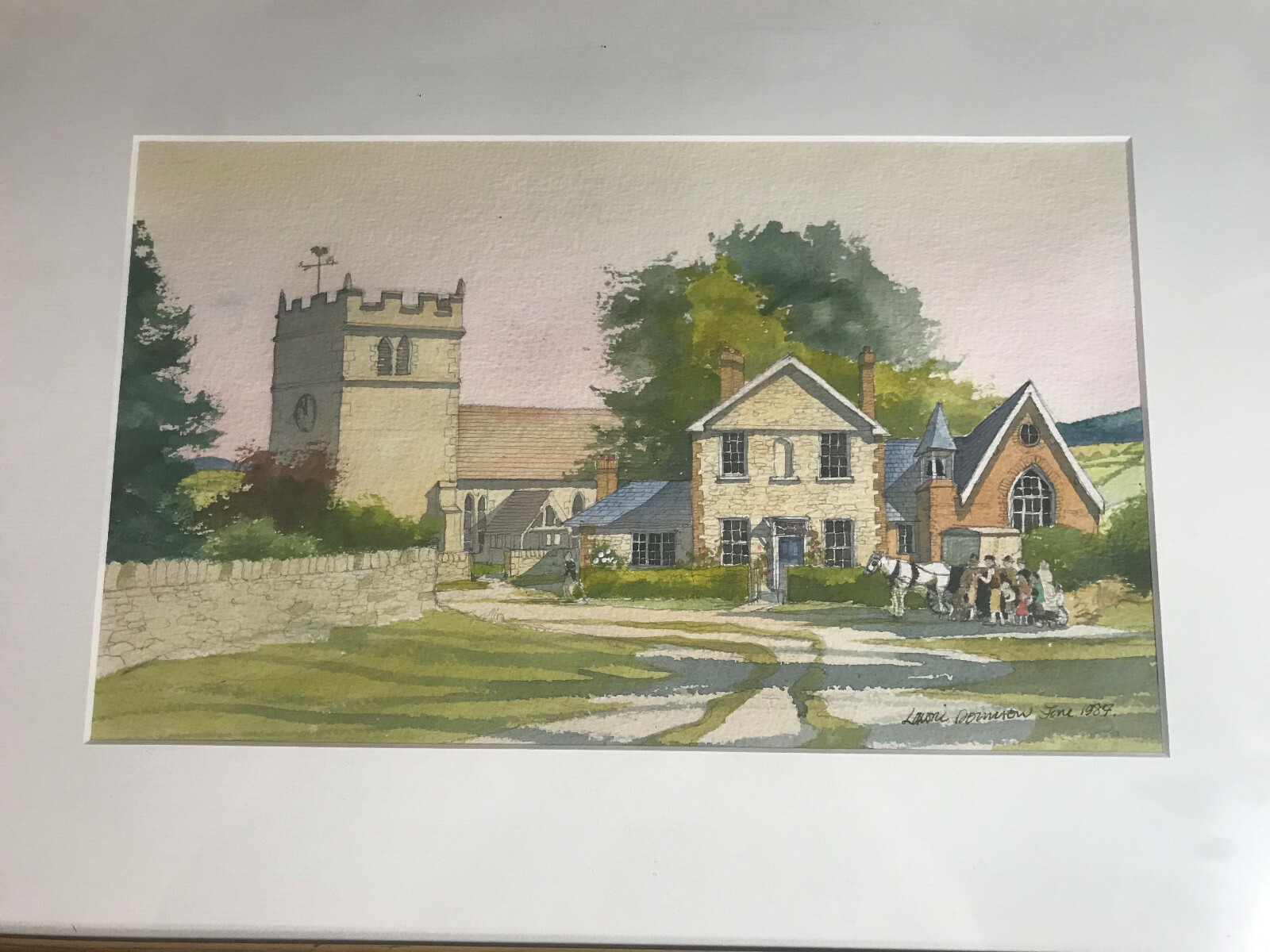 Lawrence E Donnison (b1938) «Village Landscape» Watercolor Painting – Framed