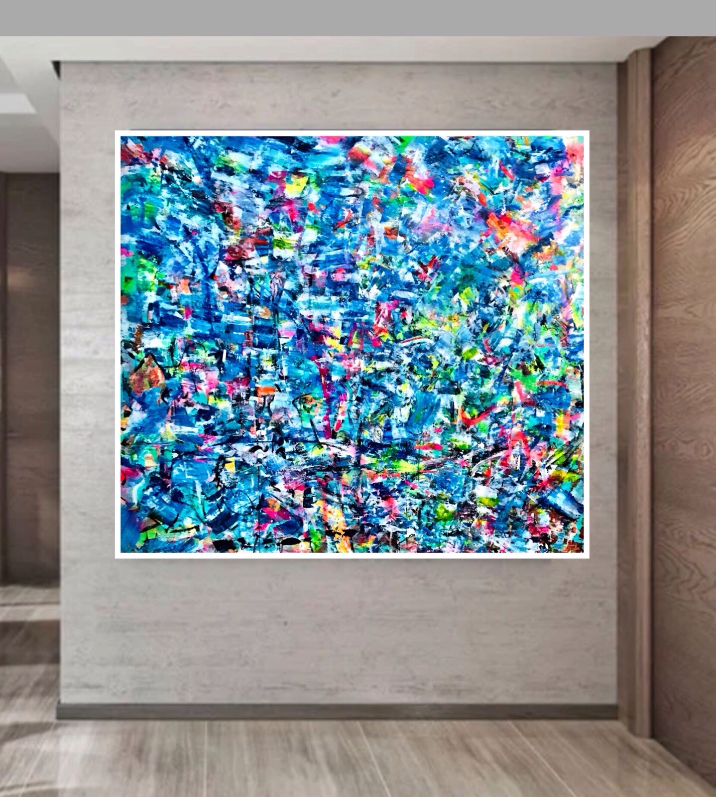 NEW ABSTRACT ART ON CANVAS Original Acrylic Painting BRIGHT SIGNED 72×62