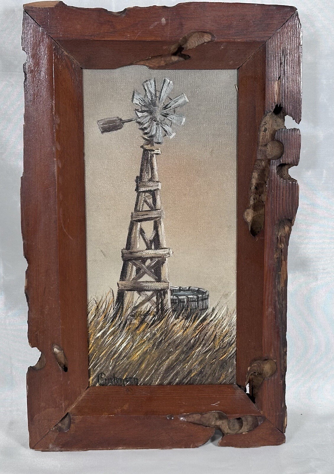 Vintage Framed Acrylic Painting Windmill Signed By Artist