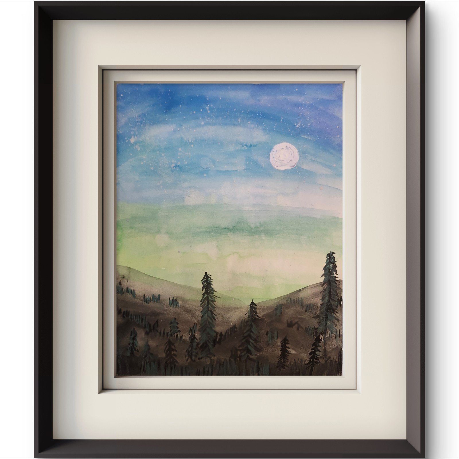 Full Moon Over Desert Expressionist Art Painting Watercolor 9×12 Gallery Paper