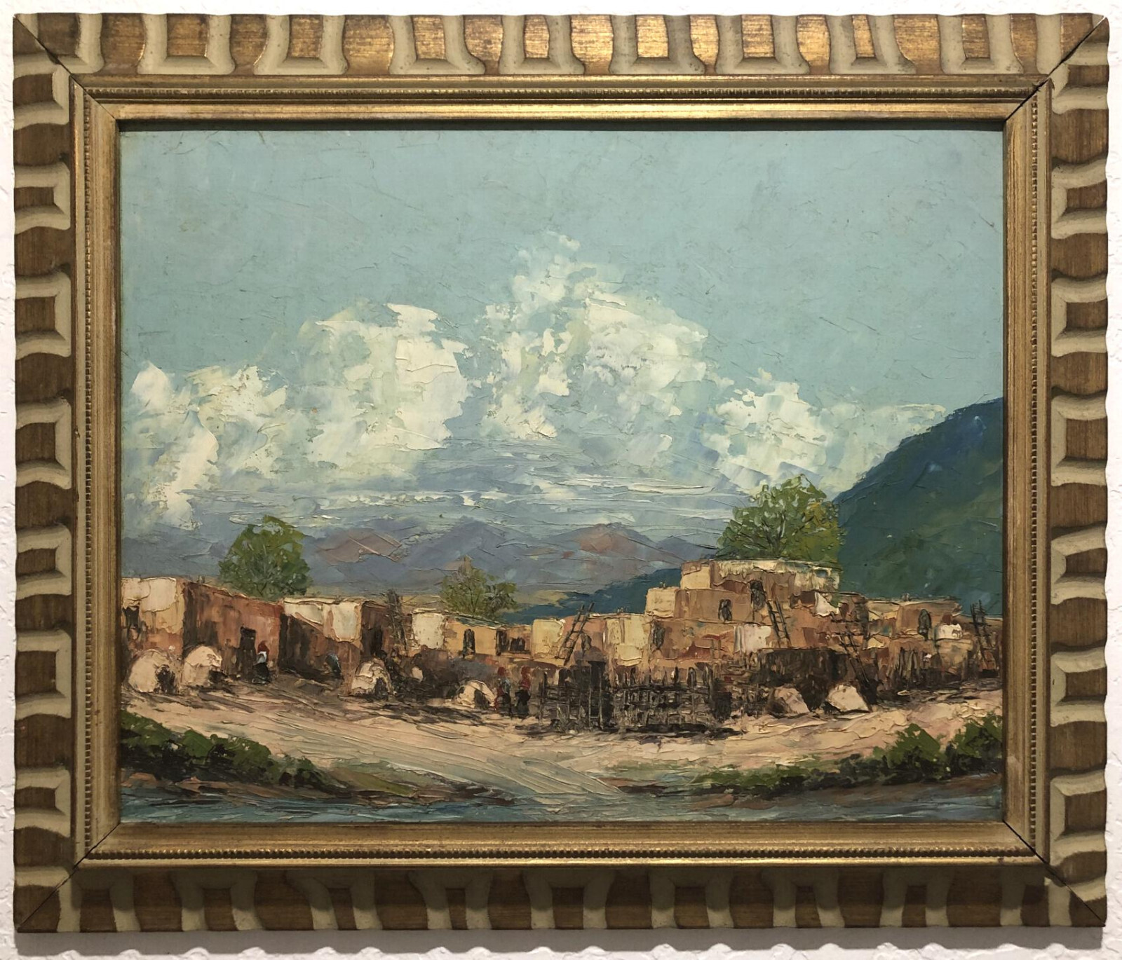 AMERICAN WEST Framed Oil ~ TAOS PUEBLO VIEW ~ c.1950s Signed LISTED ARTIST