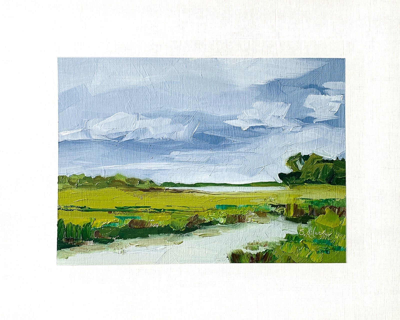 8×10 Original Oil Painting Marsh Landscape Cloud Impressionist Lowcountry Signed