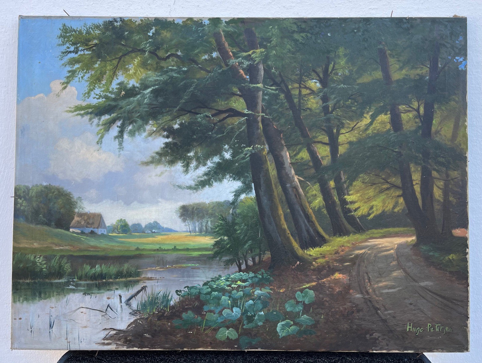 Impressionist Hugo Petersen Idyllic Summer Landscape Oil Antik 34 5/8×25 5/8in