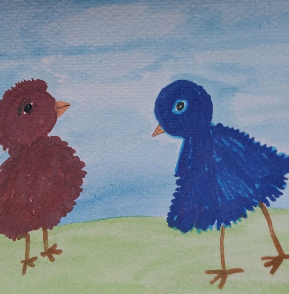 ORIGINAL IMPRESSIONISM Watercolor Painting 5X7 inch Birds Portrait Art Bird