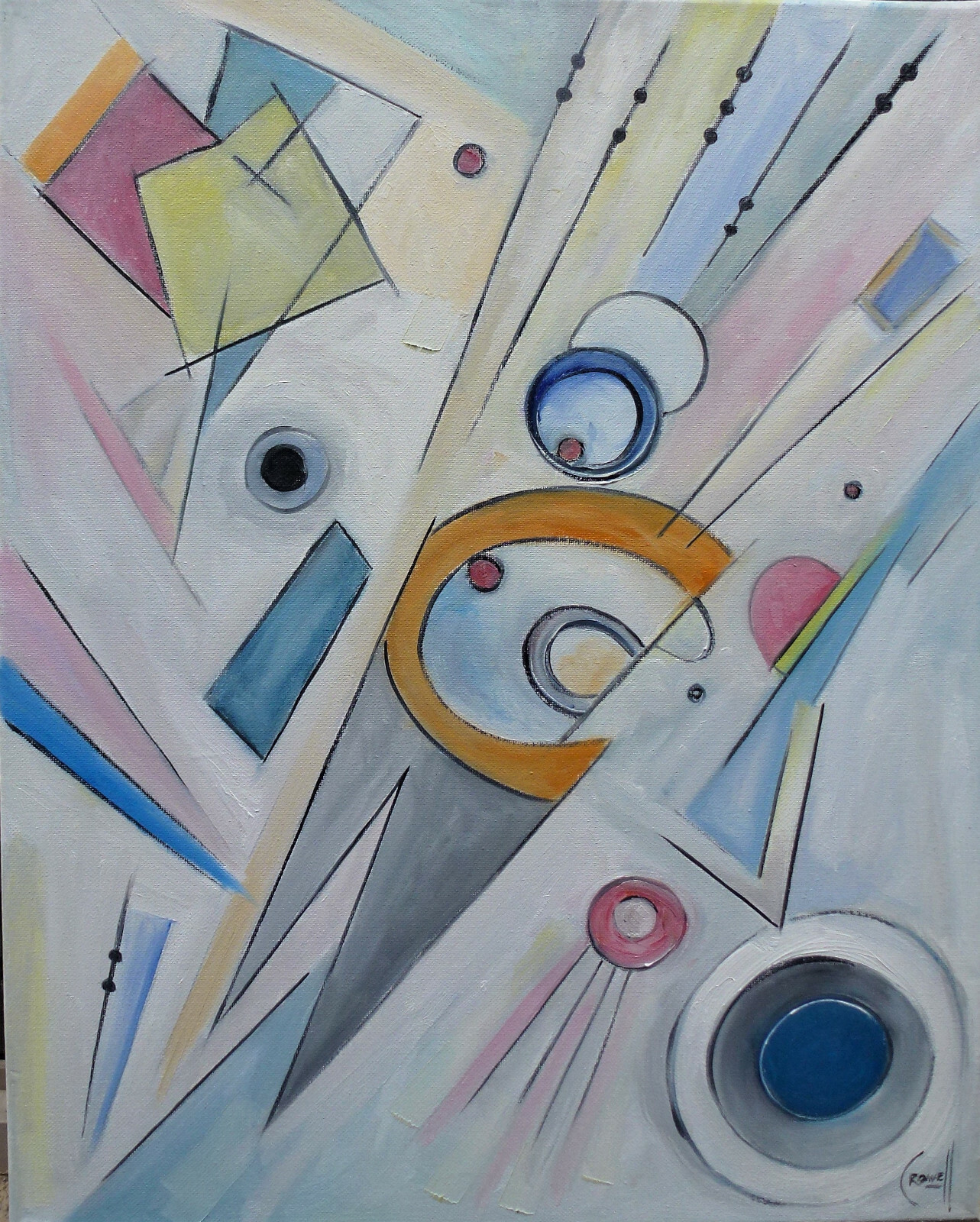 abstract A BEAR MARKET Kandinsky art canvas original oil Painting Signed Crowell