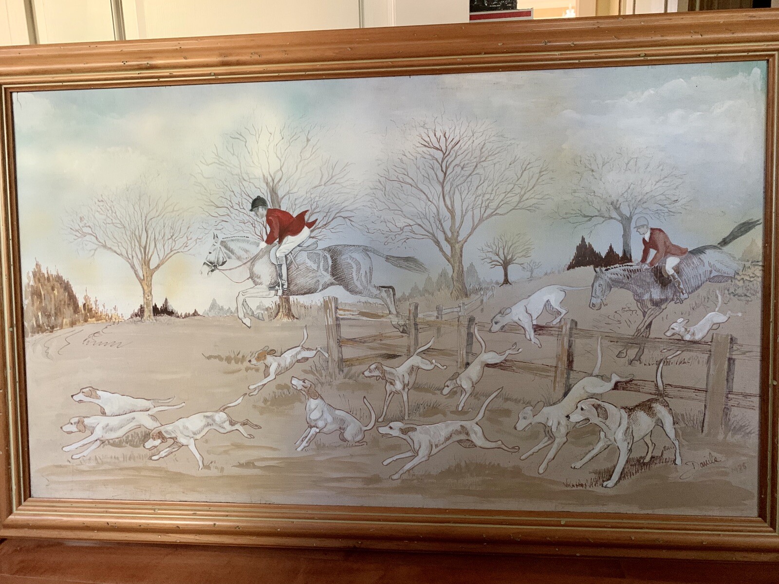 Danila Devins Painting «Full Cry» On the Hunt scene framed