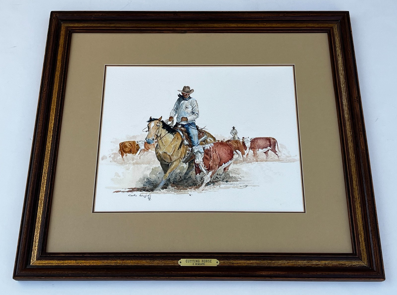 Curtis Wingate (b.1926- ) «Cutting Horse» Original Watercolor Painting on Paper