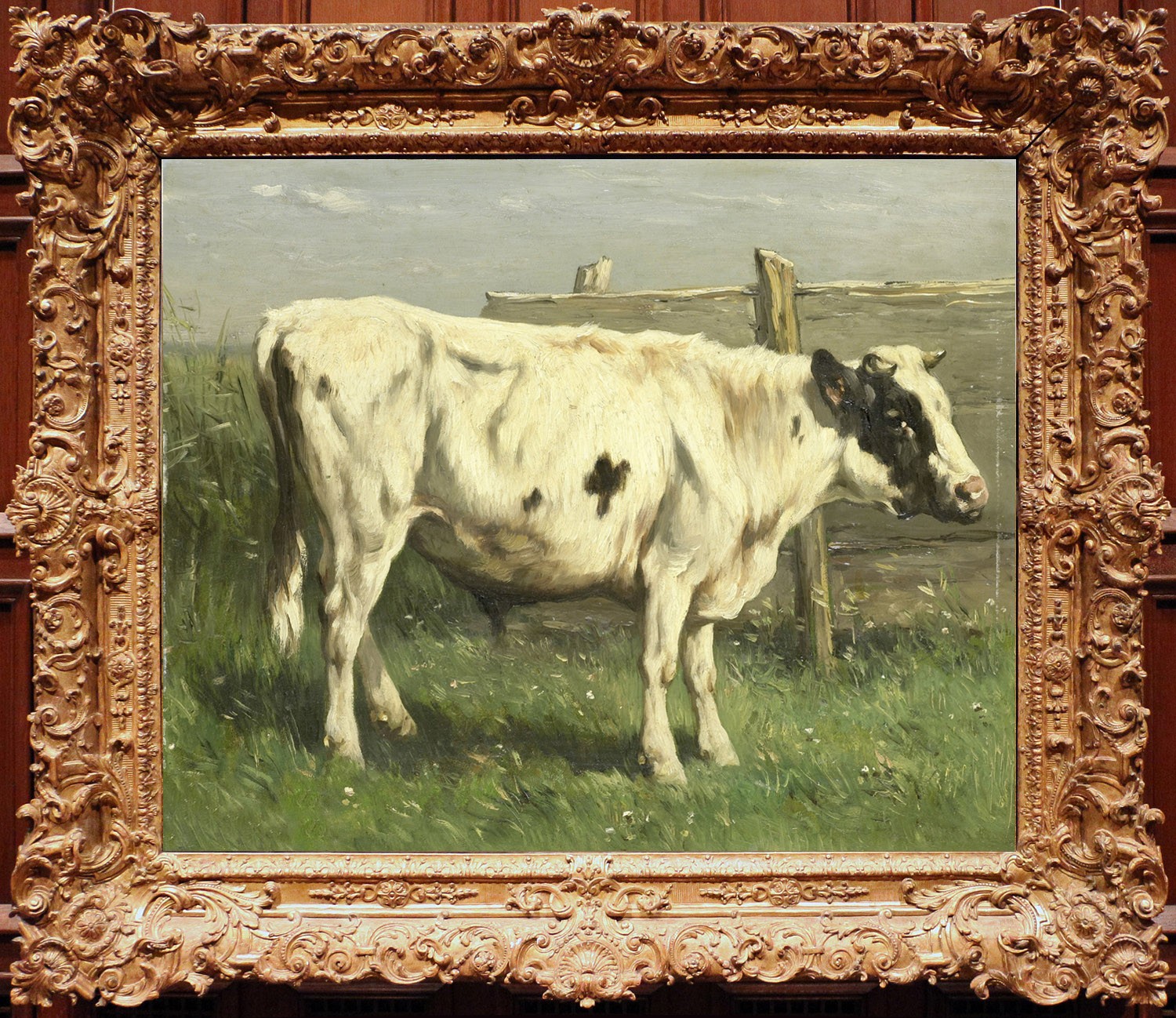 Hand Painted Oil Painting Classic European Spotted Dairy Cow on Green Grass