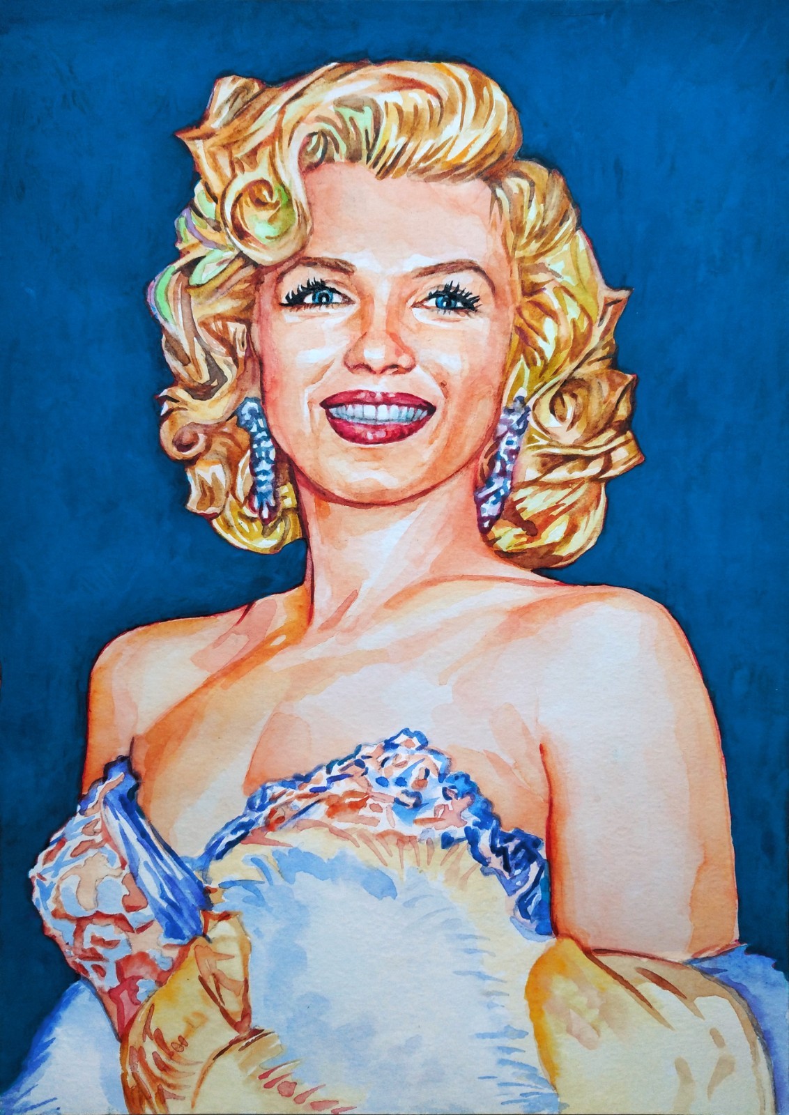 8.26 × 11,69″ Marilyn Monroe ~watercolor & gouache~ SIGNED/DATED